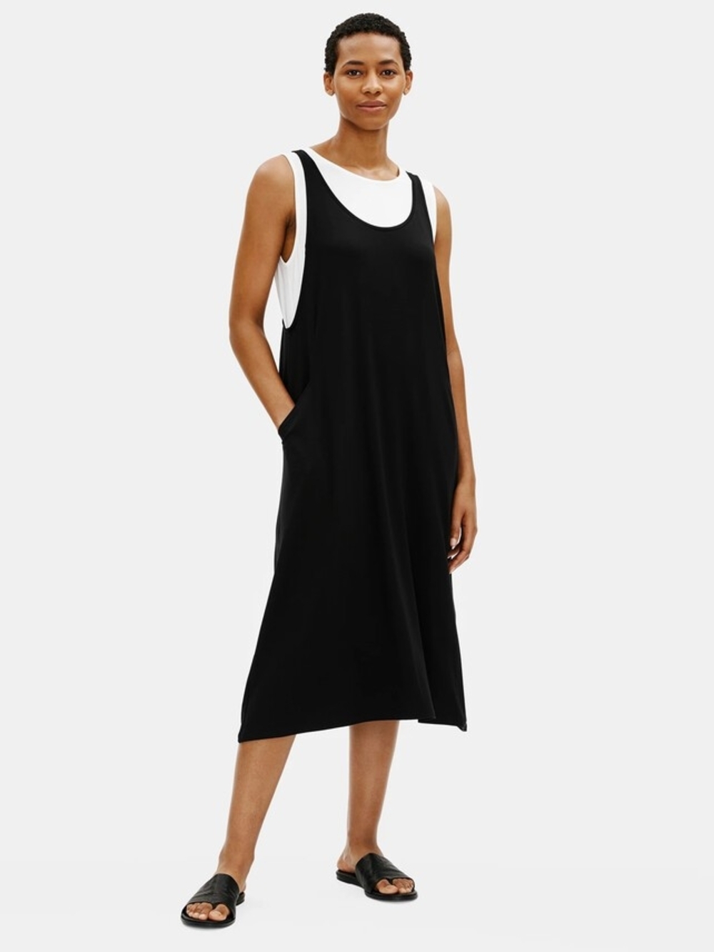 Eileen Fisher Fine Scoop Neck Black Sleeveless Tank Dress